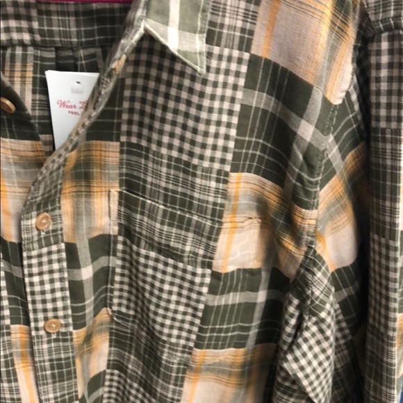 Lucky Brand Green and Tan Plaid Casual Button Down Shirt - Picture 3 of 8